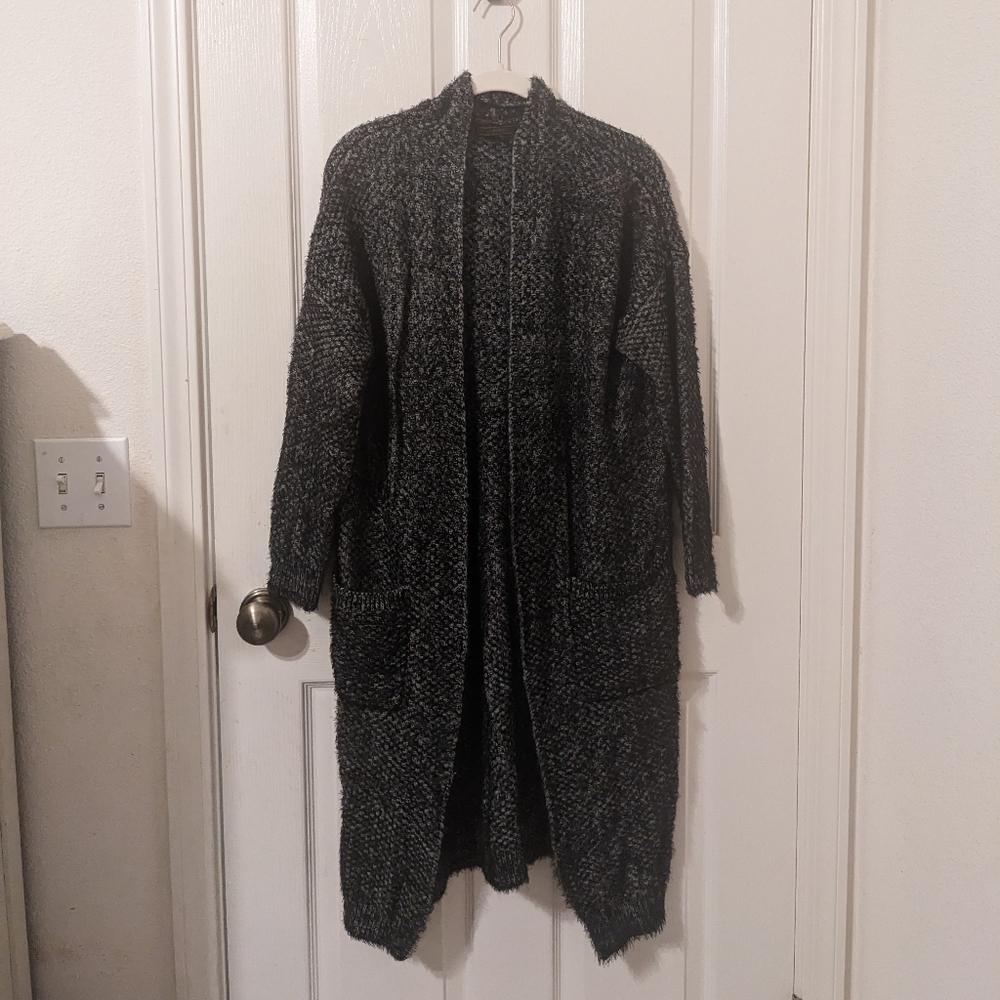 Calf-length Open Front Cardigan